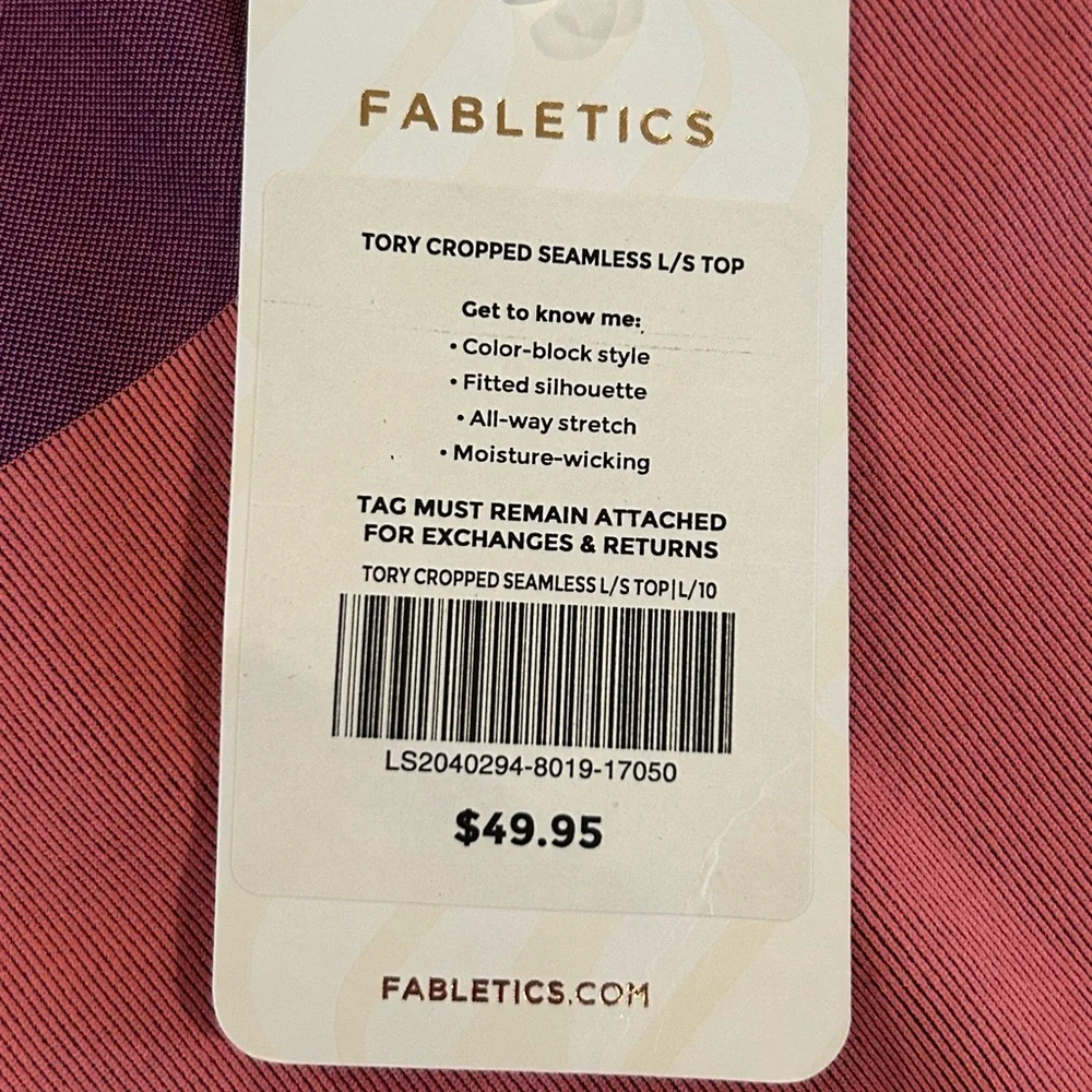 Fabletics Tory Cropped Seamless Long Sleeve Top - Size L - Picture 5 of 6